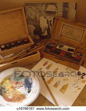 Close-up of artists paintboxes and brushes View Large Photo Image Stock Photo - Close-up of artists paintboxes and brushes. Fotosearch
