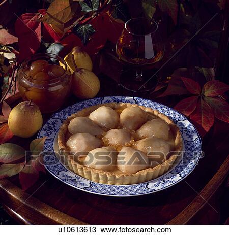 Close-up of baked pear flan View Large Photo Image Stock Image - Close-up of baked pear flan. Fotosearch
