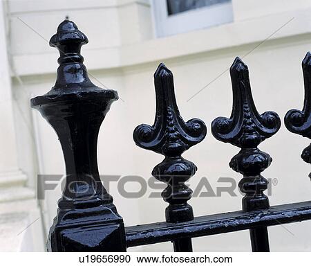 Stock Image - Close-up of Black Railing Fence.. Fotosearch