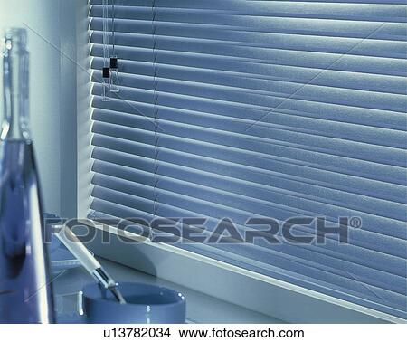 Close-up of blue slatted blind View Large Photo Image Picture - Close-up of blue slatted blind. Fotosearch
