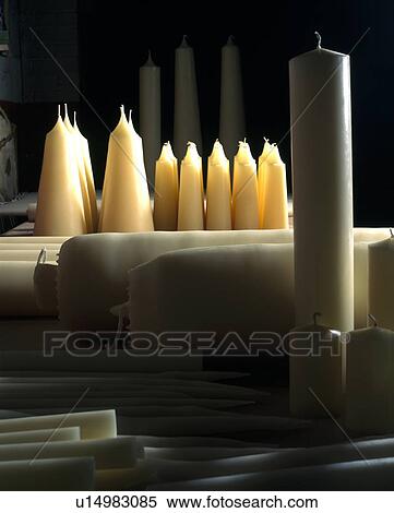 Stock Photography - Close-up of candles in Price's Candle Factory. Fotosearch