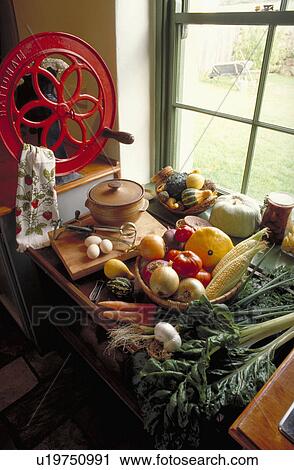Close-up of fresh vegetables on table in front of window View Large Photo Image Stock Image - Close-up of fresh vegetables on table in front of window. Fotosearch