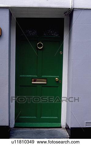 Close up of green front door View Large Photo Image Stock Photo - Close up of green front door. Fotosearch
