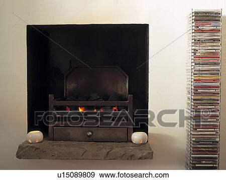 Stock Photo - Close-up of modern fireplace. Fotosearch