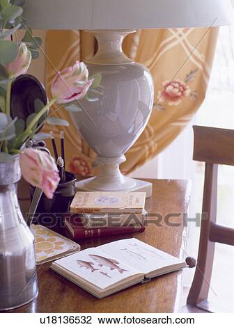 Close-up of pile of old books and white lamp on antique table View Large Photo Image Stock Image - Close-up of pile of old books and white lamp on antique table. Fotosearch