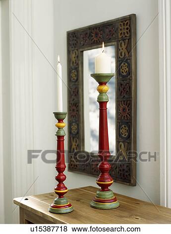 Close-up of red and green wooden candlesticks View Large Photo Image Stock Photo - Close-up of red and green wooden candlesticks. Fotosearch
