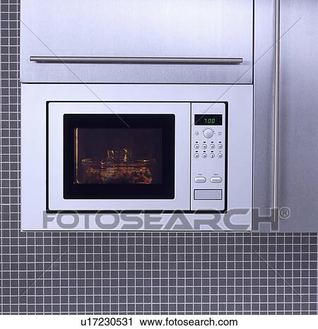 Close-up of stainless steel microwave oven in fitted kitchen unit View Large Photo Image Stock Image - Close-up of stainless steel microwave oven in fitted kitchen unit . Fotosearch
