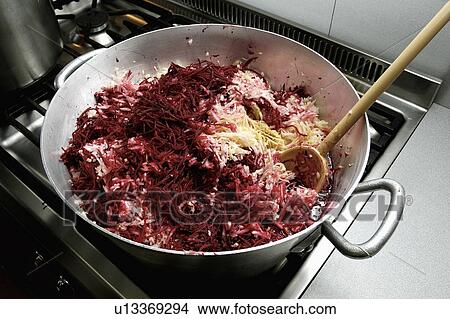 Close-up of stir-fried red onions in metal pan View Large Photo Image Picture - Close-up of stir-fried red onions in metal pan. Fotosearch