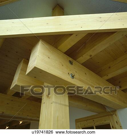Stock Photograph - Close-up of wooden ceiling beams. Fotosearch