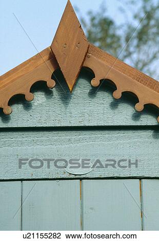 Close-up of wooden roof eaves of pale turquoise garden shed View Large Photo Image Stock Image - Close-up of wooden roof eaves of pale turquoise garden shed. Fotosearch