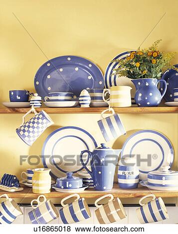 blue and white striped crockery sets