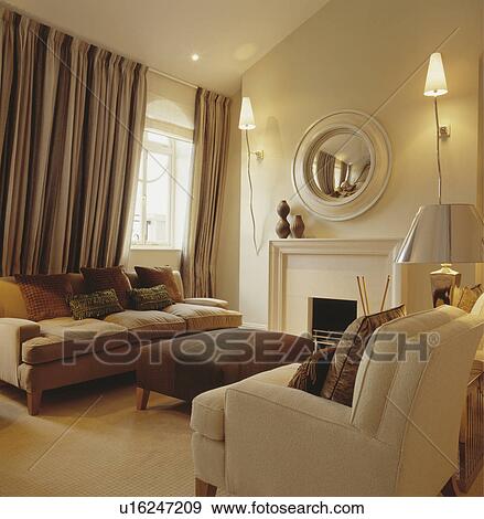 Cream And Brown Sofas In Contemporary Neutral Living Room