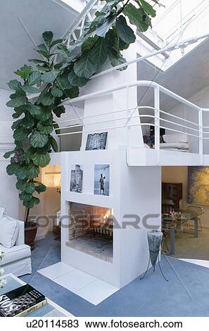 Stock Image - Fireplace in modern living room. Fotosearch
