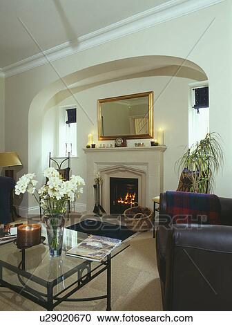Stock Image - Fireplace in modern living room. Fotosearch
