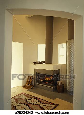 Stock Image - Fireplace in modern living room. Fotosearch