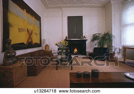 Stock Photo - Fireplace in modern living room. Fotosearch