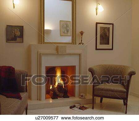 Stock Photo - Fireplace in modern living room. Fotosearch