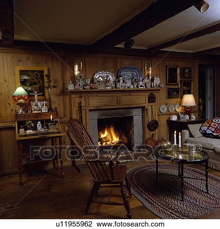 Fireplace In Traditional Country Living Room Stock Image