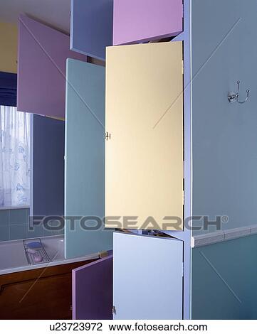 fitted bathroom cupboards painted pastel colours View Large Photo Image Stock Image - fitted bathroom cupboards painted pastel colours. Fotosearch