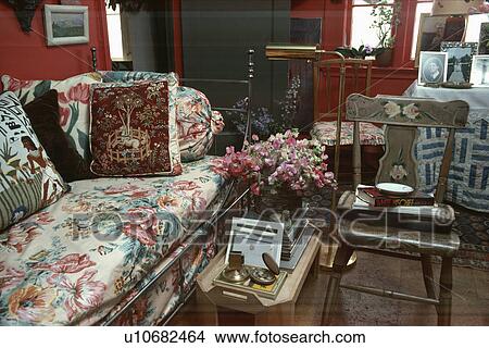 Floral sofa in traditional red living room View Large Photo Image Picture - Floral sofa in traditional red living room. Fotosearch