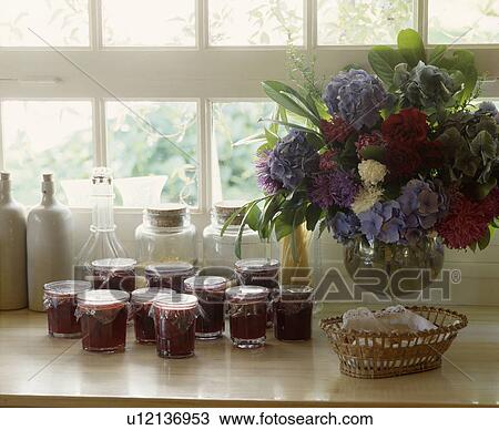 Stock Image - food, interior, jams, larders, details, fresh, interiors. Fotosearch