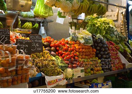 Fresh fruit and vegetables on Spanish market stall in Malaga View Large Photo Image Stock Image - Fresh fruit and vegetables on Spanish market stall in Malaga. Fotosearch