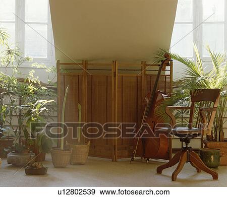 Stock Photo - furniture, interior, chair, music, cello, screen, interiors. Fotosearch