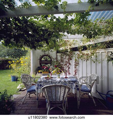 Furniture on patio in country garden in summer View Large Photo Image Stock Image - Furniture on patio in country garden in summer. Fotosearch