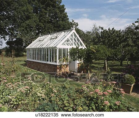 Stock Photography - Greenhouse in summer garden. Fotosearch