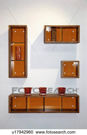 Stock Image - Group of modern rectangular box shelves. Fotosearch