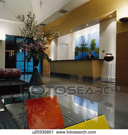 Stock Image - interiors, interior, hotels, glass, commercial, reception, architectural. Fotosearch