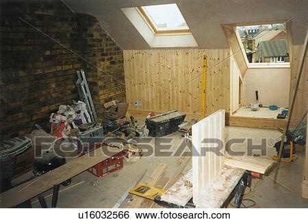 Stock Photograph - makeovers, attics, windows, velux, before, interiors. Fotosearch