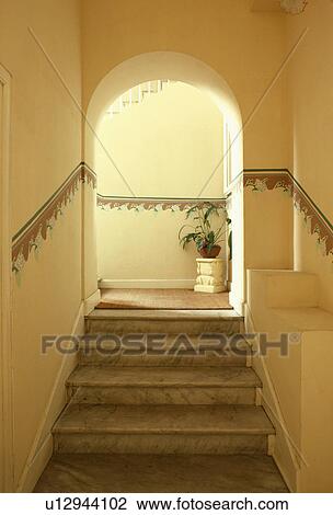 Marble staircase with paint effect border on walls View Large Photo Image Stock Image - Marble staircase with paint effect border on walls. Fotosearch