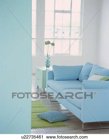Pastel blue sofa in modern living room View Large Photo Image Stock Image - Pastel blue sofa in modern living room. Fotosearch
