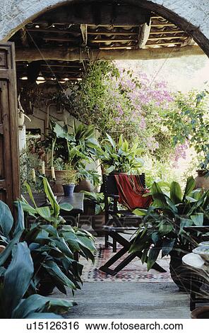 Patio in Mediterranean garden in summer View Large Photo Image Stock Photograph - Patio in Mediterranean garden in summer. Fotosearch