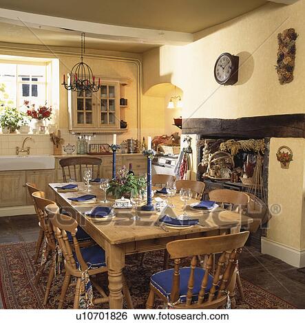 Pine Dining Table And Chairs In Country Kitchen Stock Photograph U10701826 Fotosearch