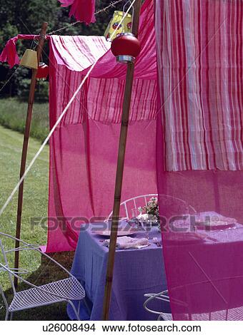 Pink cotton awning in country garden in summer View Large Photo Image Picture - Pink cotton awning in country garden in summer. Fotosearch