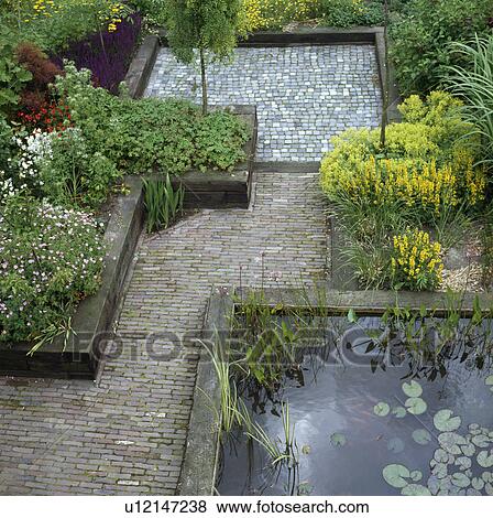 Pond and paving in town garden View Large Photo Image Stock Photo - Pond and paving in town garden. Fotosearch