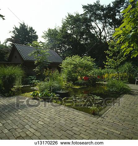 Rectangular pond in formal garden in summer View Large Photo Image Stock Photograph - Rectangular pond in formal garden in summer. Fotosearch