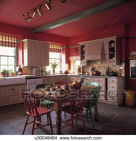Picture - Red and Green Kitchen Diner.. Fotosearch