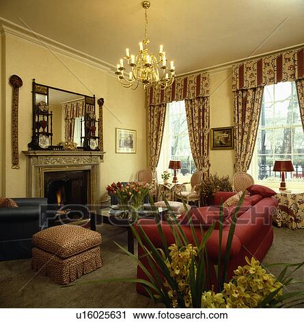 Red sofa in traditional living room View Large Photo Image Stock Image - Red sofa in traditional living room. Fotosearch