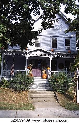 Stock Photo - Steps to veranda of traditional North American house. Fotosearch
