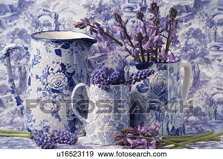Still-Life of blue+white jugs and bluebells View Large Photo Image Stock Photo - Still-Life of blue+white jugs and bluebells. Fotosearch