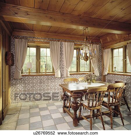 Stockfoto stråla, trä, innertak, och, blue white, kakelklädd ...