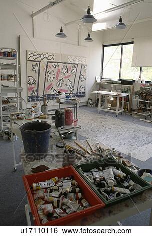 Stock Photograph - studio, interior, artist, paints, france, interiors. Fotosearch