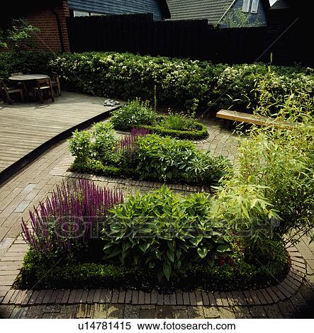 Summer beds bordered by paved paths in low maintenance country garden in summer View Large Photo Image Stock Photography - Summer beds bordered by paved paths in low maintenance country garden in summer. Fotosearch
