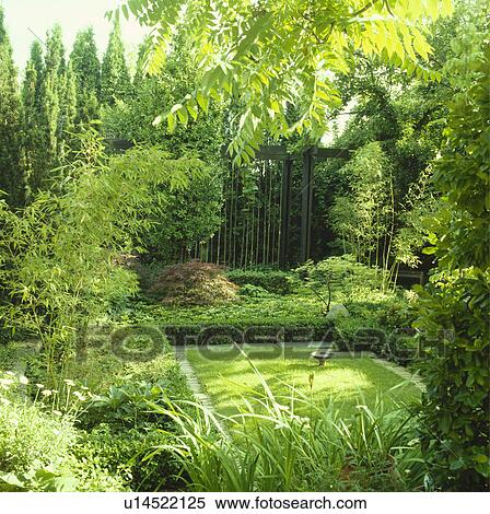 Sunken lawn surrounded by trees in green summer country garden View Large Photo Image Stock Photography - Sunken lawn surrounded by trees in green summer country garden. Fotosearch