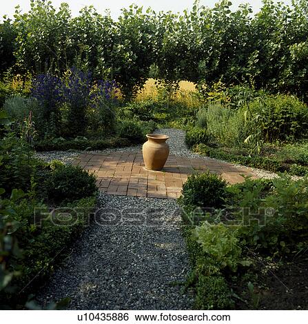 Terracotta pot on paving in vegetable garden View Large Photo Image Stock Photograph - Terracotta pot on paving in vegetable garden. Fotosearch