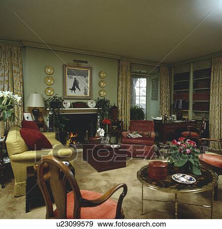 Stock Photo - Traditional green town living room. Fotosearch