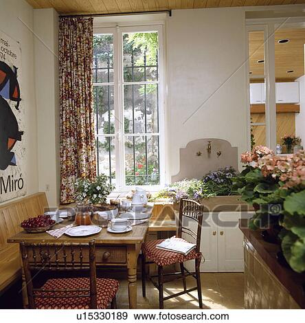 Stock Photo - view, interior, soft-furnishings, curtain, settings, kitchens, interiors. Fotosearch